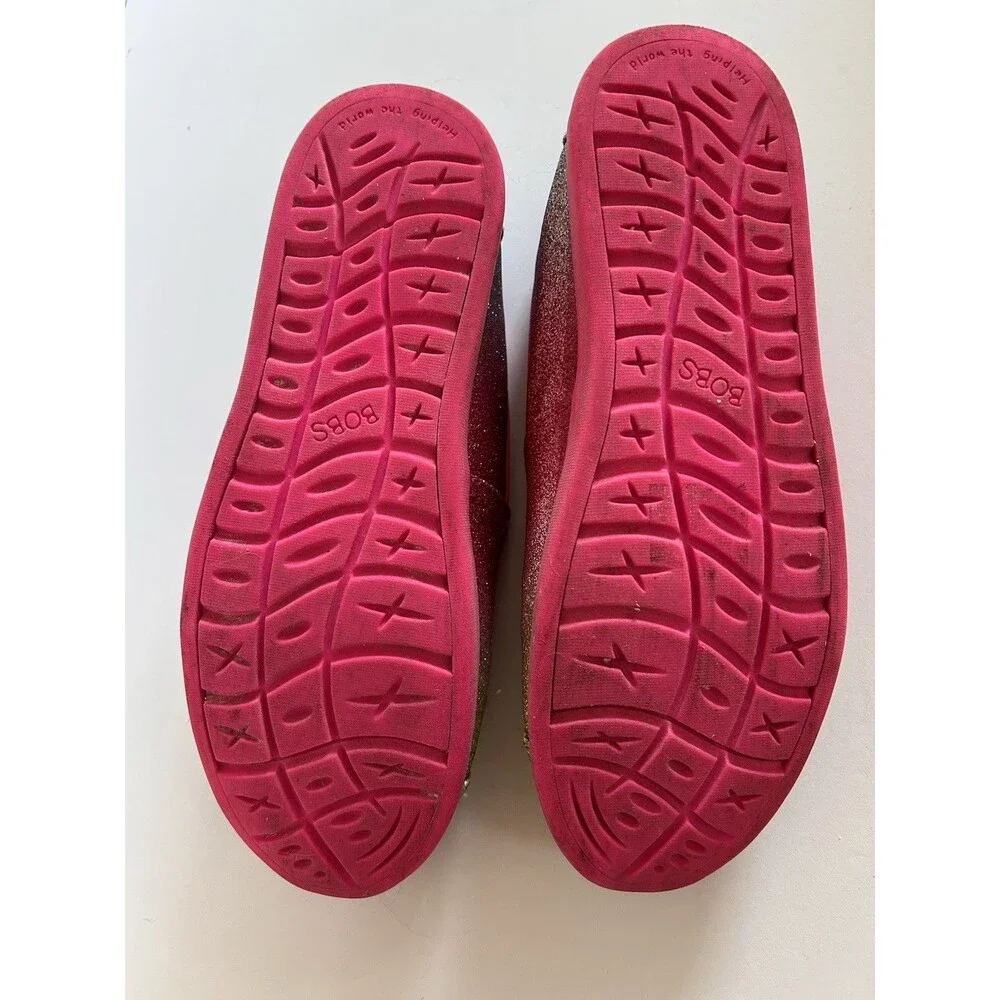Skechers BOBS Glitter Bug Slip On Shoes Big Kid Sz 3 Sparkle Comfort Flats Pink